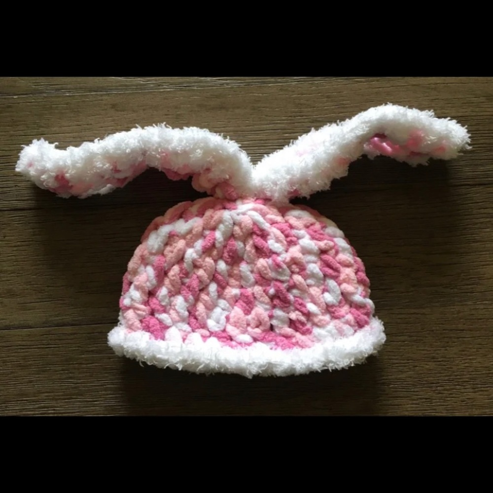 Newborn hand crocheted bunny hat